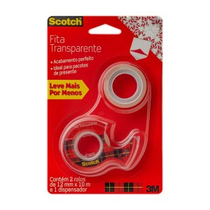 Fita Adesiva Scotch Transparente 12mm x 10m 2 Rolos com Suporte - 3M