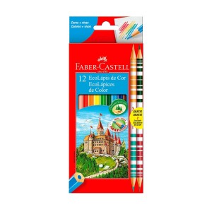Lápis de Cor Faber-Castell 14 Cores - Kit com 12 Lápis (2 Bicolores)