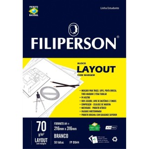 Bloco Layout Com Margem - 50 Folhas 70g/m² - Branco - Filiperson