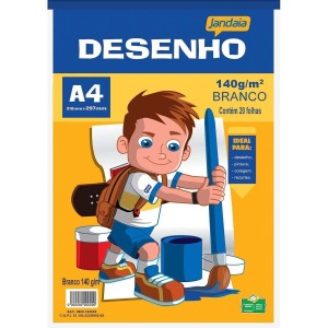 Bloco de Desenho A4 Branco 140g/m² - 20 Folhas - Jandaia