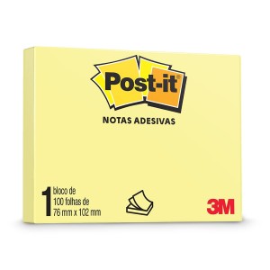 Bloco Notas Adesivas Post-it Amarelo 76mm x 102mm 100 folhas - 3M